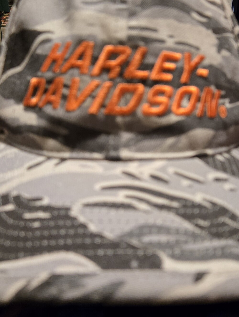 Harley-Davidson Gray Camo Hat with Bright Orange Logo